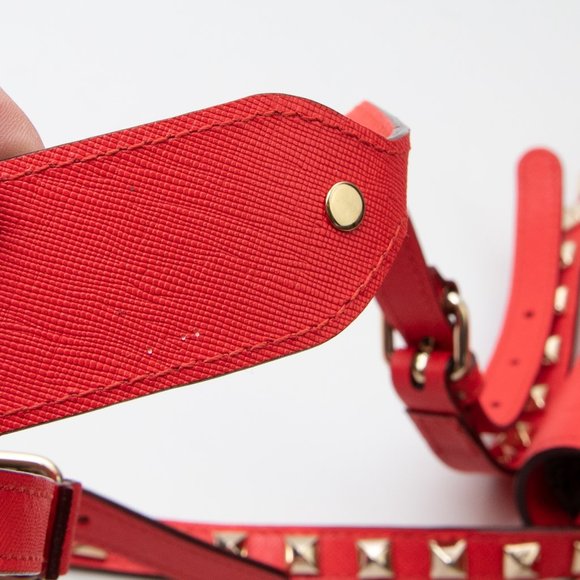 Rebecca Minkoff Skylar Purse Saddle Crossbody Bag Leather Studs Fire Engine Red - Picture 12 of 12